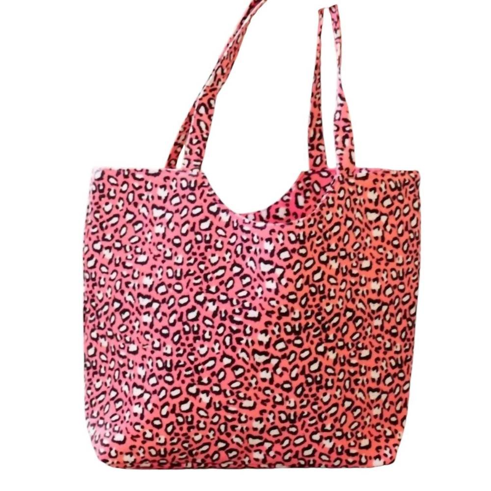 NEW PRETTY SIMPLE leopard beach tote bag in coral